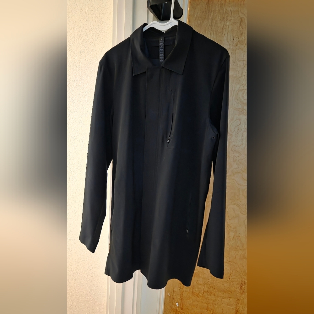 Black Lululemon Trench Coat, Long Coaches Jacket, Collared Shell Weather Resist